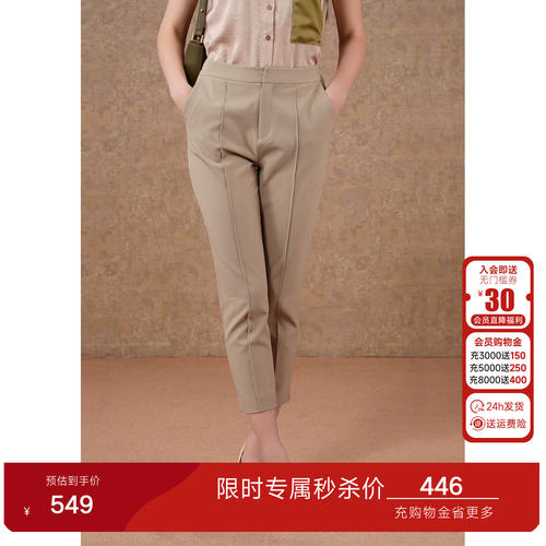乔万尼通勤风高腰直筒裤女卡其色九分裤显瘦百搭轻熟风ET3F706
