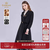 乔万尼黑色中长款 系带毛呢外套女收腰高级感气质羊毛大衣EI4A569