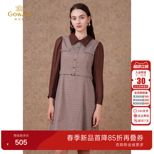 乔万尼新款复古英伦风连衣裙好看流行气质优雅假两件设计EF3E856