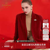 乔万尼老钱风立领系带收腰毛呢外套女中长款 红色大衣ED4A740