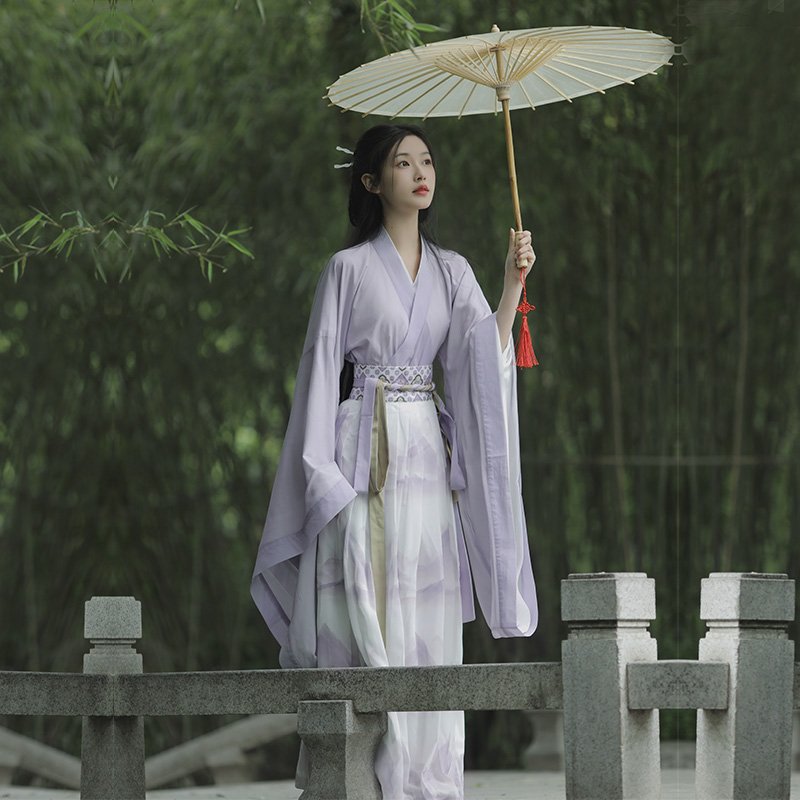 魏晋风汉服女成人淡紫色交领广袖齐腰襦裙日常古装仙气