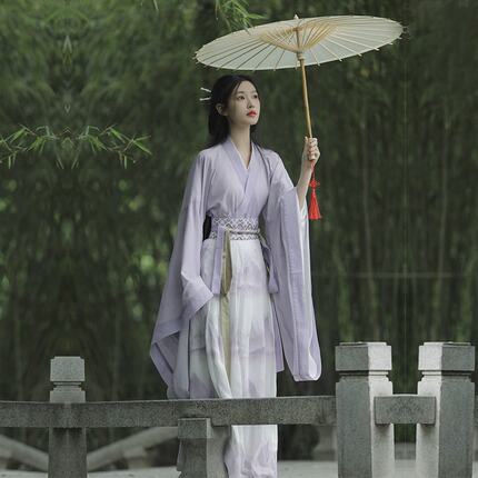 魏晋风汉服女成人淡紫色交领广袖齐腰襦裙日常古装仙气