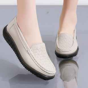 春秋轻便鞋 单鞋 女复古一脚蹬圆头浅口牛筋底工作中老年婆婆妈妈鞋