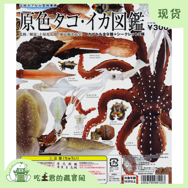 Yujin 原色章鱼乌贼图鉴 海洋动物 扭蛋 模型 真蛸 扁船蛸