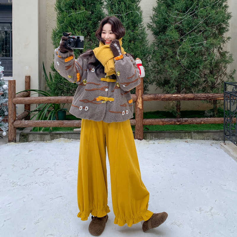 新款单批两件套A738外套90绒P260K389厚实灯芯裤子P140K208,女装套装/套裙,2C002