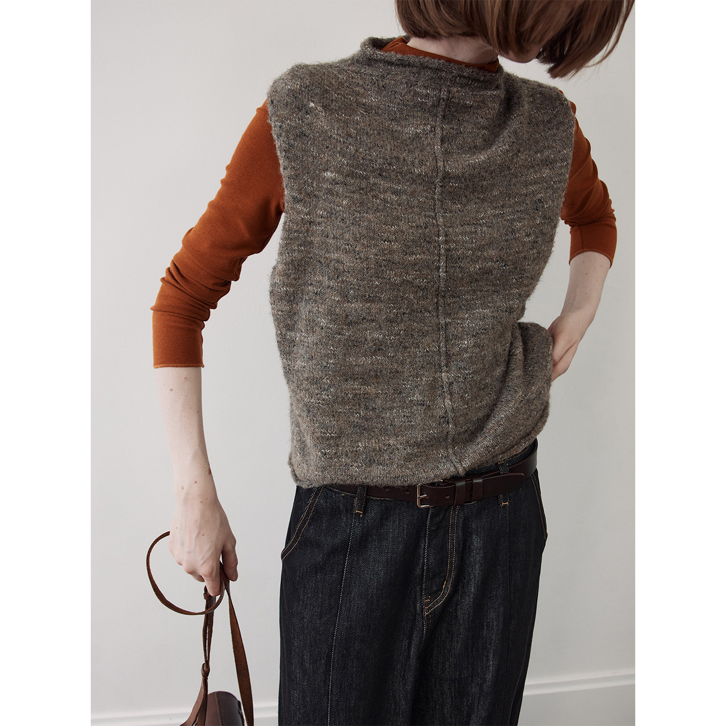 SOMETHING 羊毛混纺不易起球堆领 灰杂棕色针织背心百搭柔软马甲,女装/女士精品,马夹,淘宝优惠券,粉丝福利购,淘宝优惠卷