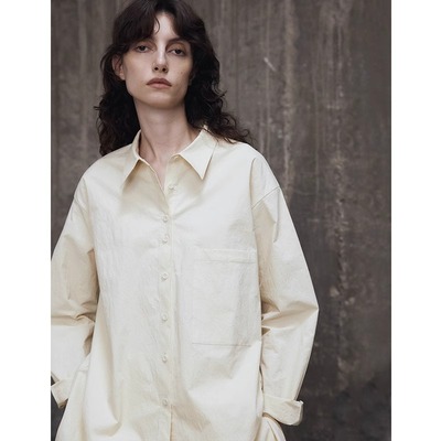 oversize长袖50支精纺棉砂洗衬衫