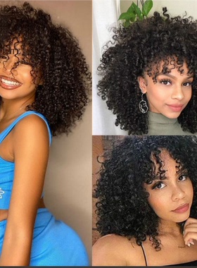 欧美女非洲爆炸头蓬松时尚小卷发自然整顶短套头黑色假发Afro wig