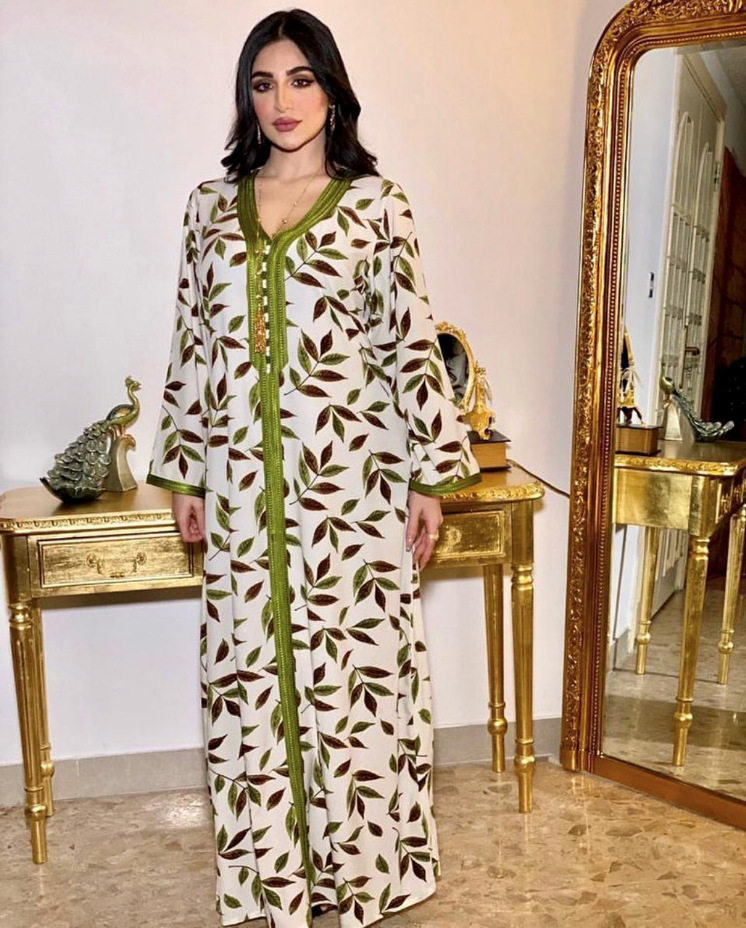 2026跨境树叶印花亚马逊跨境印花长连衣裙Indonesian long dress