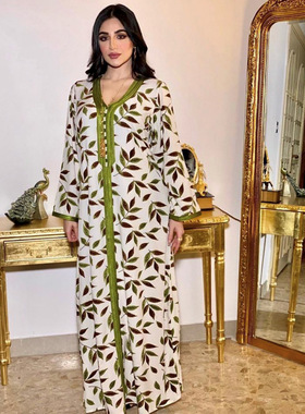 2021中东女亚马逊跨境印花长款连衣裙迪拜Indonesian long dress