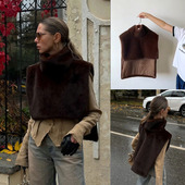 跨境秋冬仿皮草毛毛半高领女纯色前短后长坎肩无袖 上衣马甲Vest