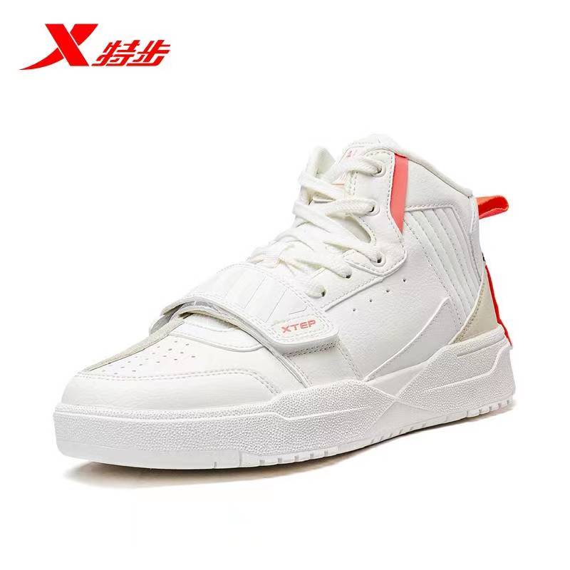 特步男鞋春季新款高帮系带防滑轻便拼接魔术贴休闲鞋980119316396