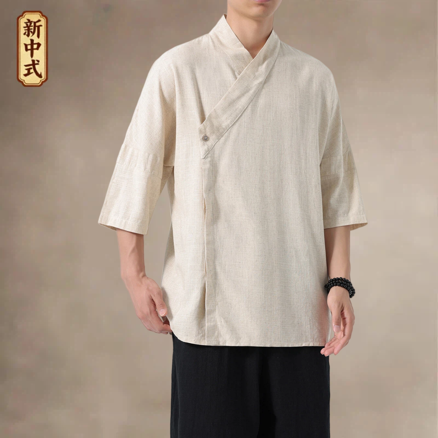 夏季中国风亚麻男汉服斜襟衬衫