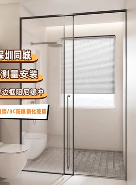深圳极窄一字型淋浴房玻璃隔断卫生间干湿分离阻尼缓冲推拉门浴屏