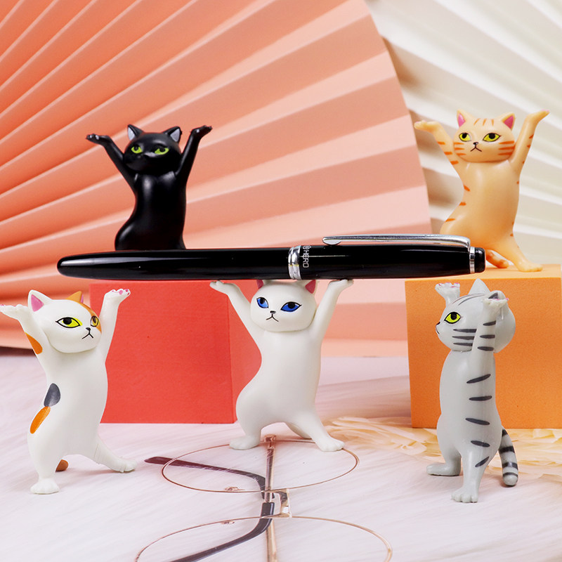 网红妖娆猫咪摆件笔托猫可爱创意桌面支架置物抖音同款万物皆可举