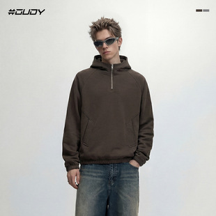 OVDY松弛休闲卫衣舒适感复古插肩袖 上衣连帽亲肤秋冬通勤百搭男