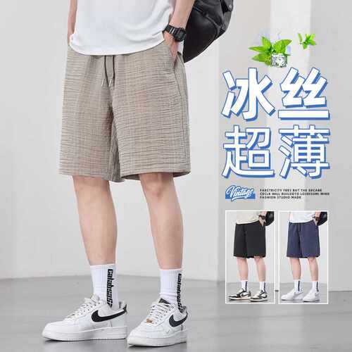 夏季薄款皱皱布休闲五分短裤薄款