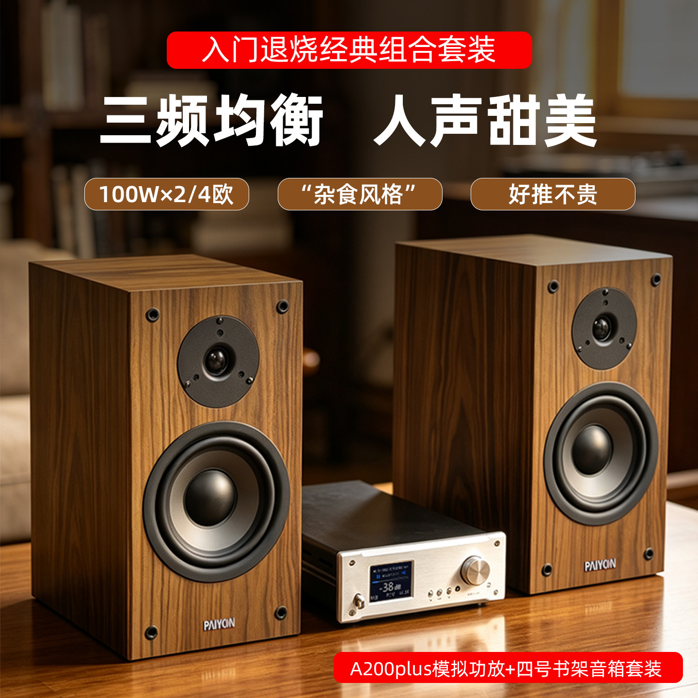 派扬hifi四号音箱搭配A200PLUS功放初烧组合套装 支持u盘播放