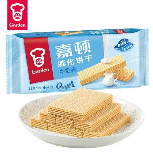 嘉顿（Garden）威化饼干牛奶味200g夹心零食休闲食品果肉条包装