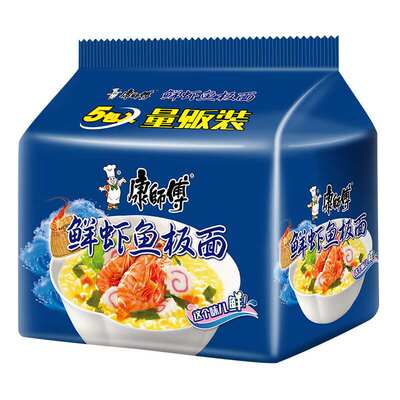 新款 康师傅方便面经典鲜虾鱼板面85g*5泡面袋装速食方便食品五连