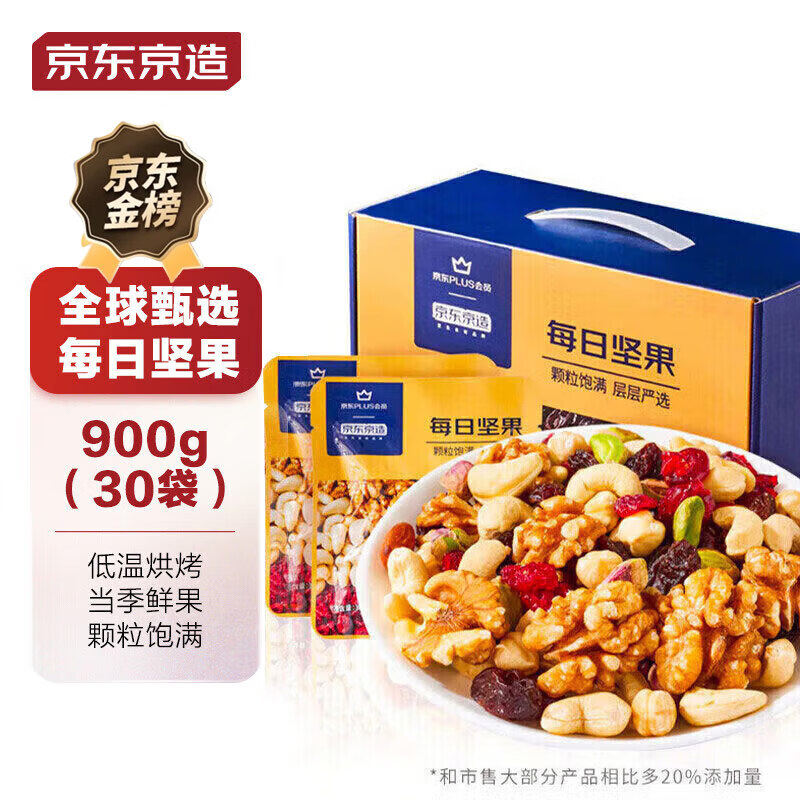 京东京造 X 京东PLUS会员联名款每日坚果900g（30g*30袋）礼盒零属于什么档次？
