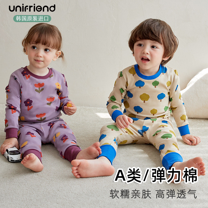 unifriend韩国秋冬儿童秋衣秋裤套装保暖男女童长袖家居服内衣