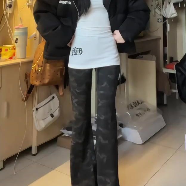 小个子高街迷彩工装休闲裤2025夏季复古宽松慵懒风直筒阔腿裤子女