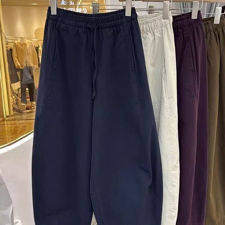 设计感高腰抽绳阔腿裤女春夏薄款宽松松紧腰休闲裤子显瘦显高裤子