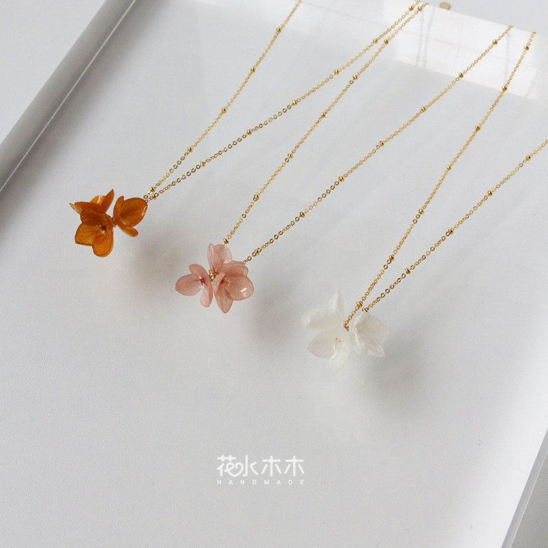 手作小众设计绣球永生花项链ins