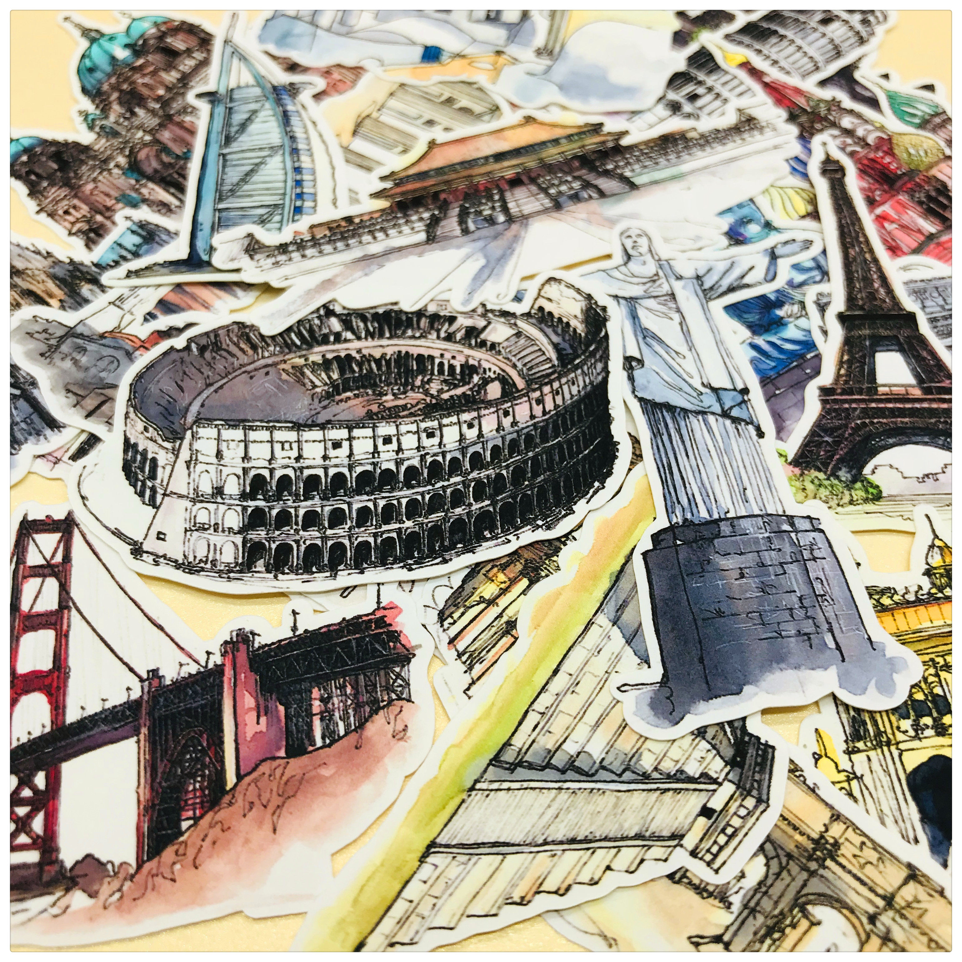 手帐贴纸包 旅行建筑 世界名筑系列 21枚入 手账贴纸装饰25元包邮