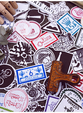 手帐贴纸包 vintage 复古邮戳图腾48枚入 Postmark 手账贴纸 包邮