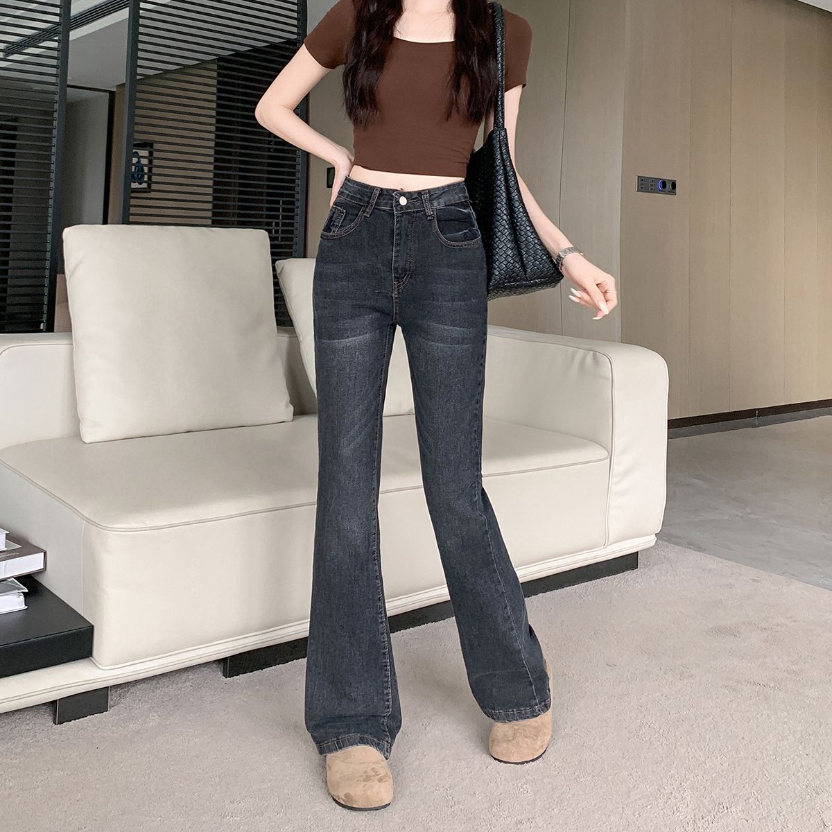 美式复古微喇牛仔裤女2026春秋新款辣妹弹力高腰显瘦喇叭马蹄裤子