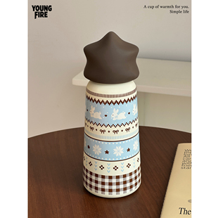 YOUNGFIRE费尔岛兔兔保温杯女生高颜值学生专用水杯便携可爱水壶
