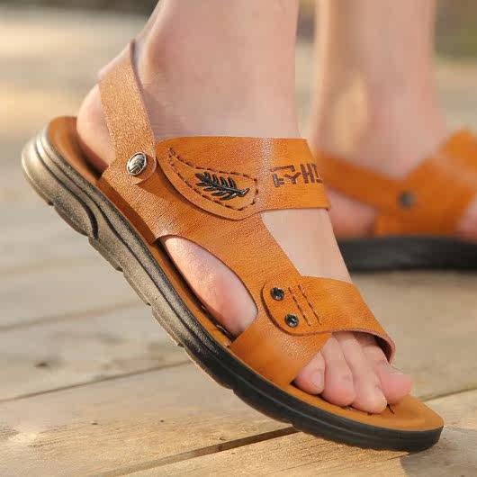 2019 Korean Edition Leather Sandals non-slip ventilation Beach shoes fashion Trend Dual use slipper Word tow Casual shoesin the Men's Shoes, Sandals  category - from Buy2taobao.com to provide professional Taobao agent buy service