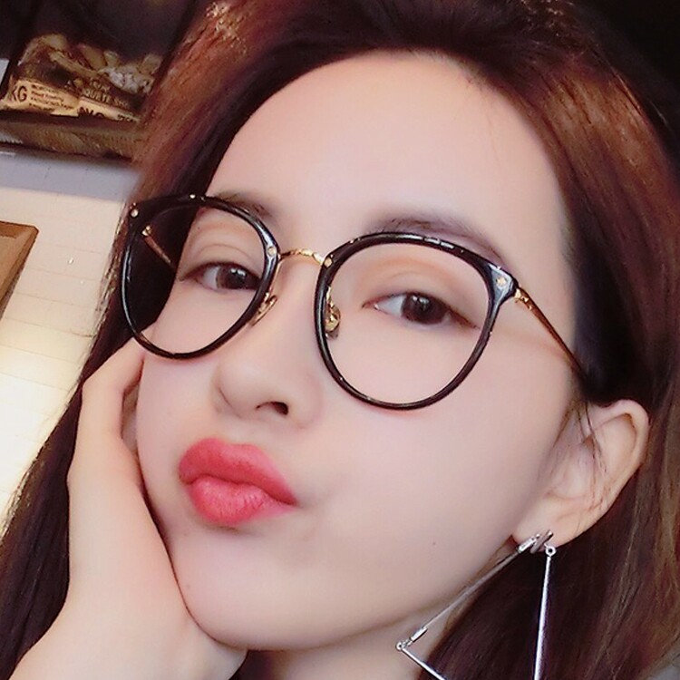 防蓝光辐射电脑近视平光眼镜框女佘诗曼纯钛大框黑框圆配近视眼睛