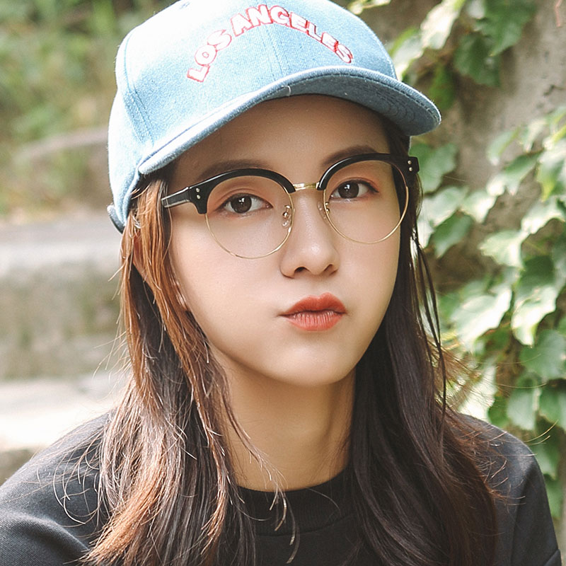 眼镜框女板材大框半框圆脸圆框配近视眼镜架成品高鼻托眼睛男