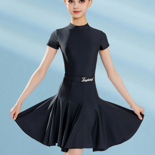 2025新款拉丁舞蹈服女童春秋专业比赛规定服短袖勾手指练功演出服