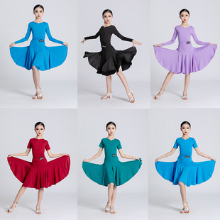 2025春季拉丁舞儿童女练习服长短袖修身大摆无鱼骨裙女孩考级比赛