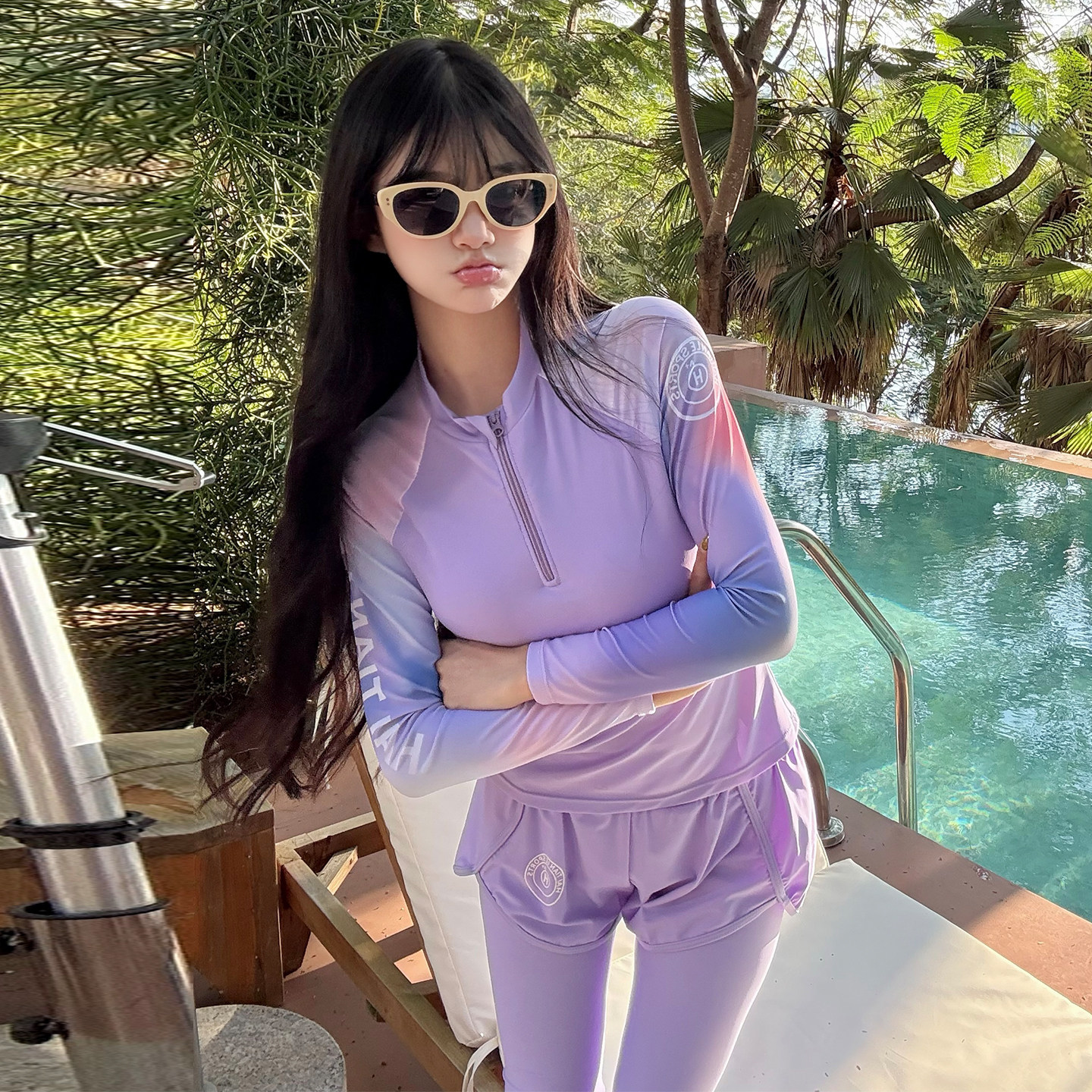 分体泳衣女保守长袖长裤2026新款高级感遮肚显瘦运动海边度假泳装