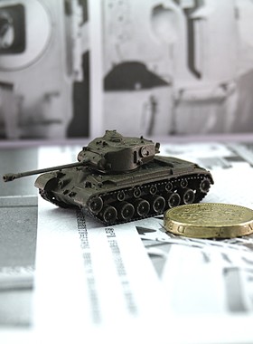 1/144预涂装军绿全金属铸造美国M26潘兴重型坦克成品军事模型摆件