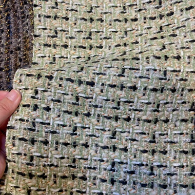 小香风布料秋冬新品 大牌 浅绿色手工编织混纺粗花呢服装面料