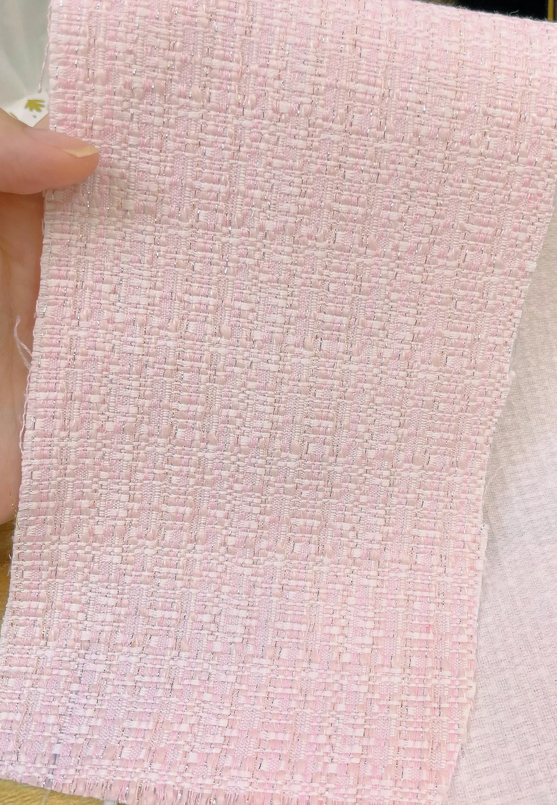 小香风布料 春夏新品  浅粉色高档粗花呢外套面料布料薄款