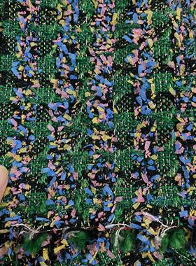 小香风布料 高定系列 绿色花纱编织混纺粗花呢服装面料