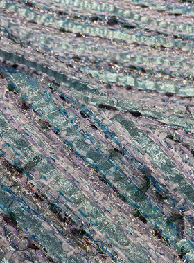 小香风布料 大牌同款 绿色森林系 手工编织混纺粗花呢服装面料