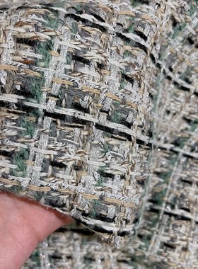 小香风布料 秋冬新品 蓝灰色羊毛编织 混纺粗花呢服装面料