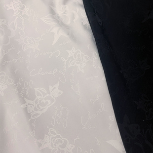 山茶花 双c内衬 香奶奶家小香风里布 黑白色花朵纹理服装面料