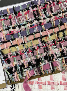 小香风布料 香家刘雯同款 紫色 手工编织混纺粗花呢服装面料