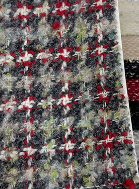小香风布料 秋冬新品 灰色格子羊毛  时尚编织混纺粗花呢服装面料