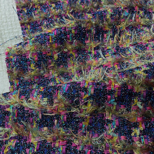 小香风布料 香奶奶家 紫色羽毛字母 手工编织混纺粗花呢服装面料