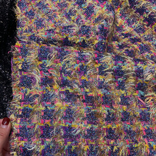小香风布料 香奶奶同款 紫色羽毛 编织混纺粗花呢服装面料带衬